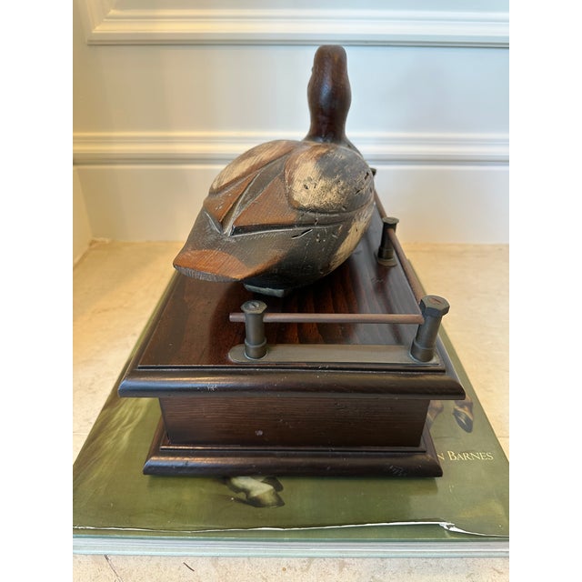 Brown Vintage 1977 Wood Duck Decoy Atop Wood Box With Metal Galley and Drawer For Sale - Image 8 of 18