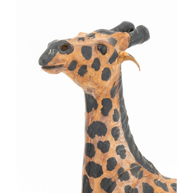 Contemporary Standing Giraffe Painted Leather Sculptures, 2 For Sale - Image 3 of 8