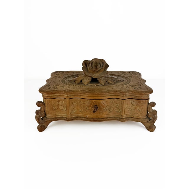 Antique Black Forest Carved Wood Jewelry Box with Rose, 1890s For Sale - Image 14 of 14