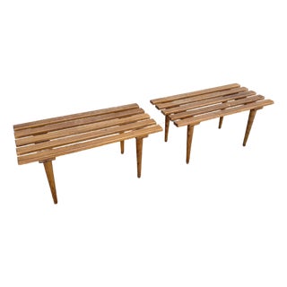 Mid Century Modern Slatted Benches/Side Tables - A Pair For Sale