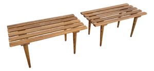 Mid Century Modern Slatted Benches/Side Tables - A Pair