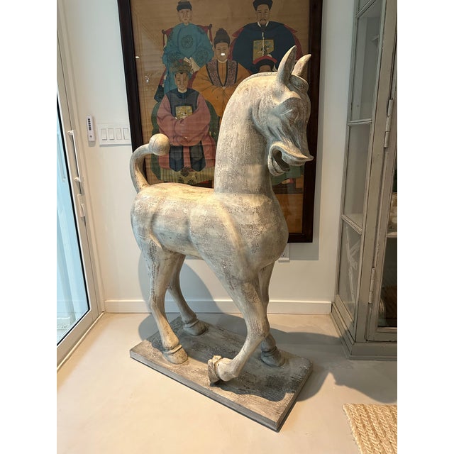 Chinese Late 20th Century Monumental Carved Wooden Horse on Plinth For Sale - Image 3 of 12