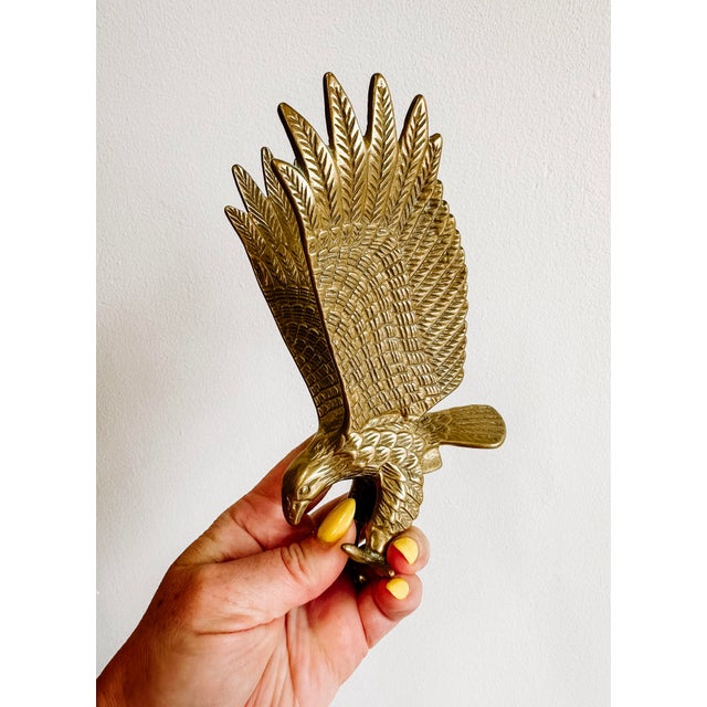 Brass Vintage Brass Eagle in Flight Sculpure of Finial Piece For Sale - Image 8 of 8