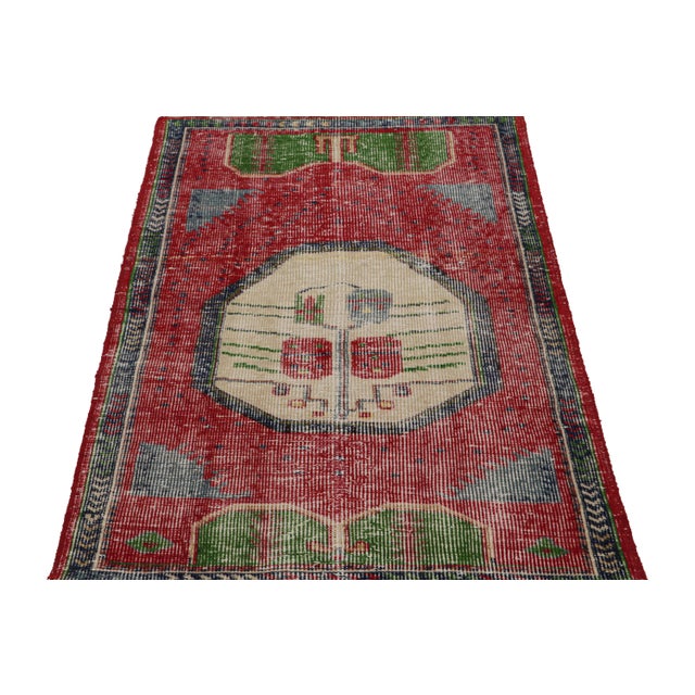 Tribal 1950s Vintage Oushak Tribal Rug With Geometric Patterns For Sale - Image 3 of 7