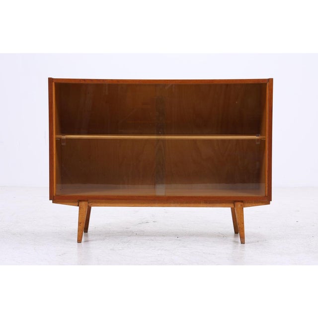 Vintage Walnut Display Cabinet with Glass Sliding Doors For Sale - Image 3 of 13