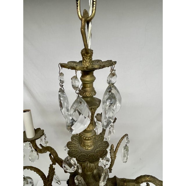 Rococo French Style Brass and Crystal Chandelier For Sale - Image 3 of 9