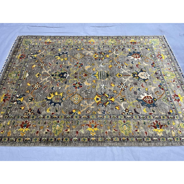 Gray Sultani Wool Rug With Persian Floral Design, 5'9" X 7'8" For Sale - Image 4 of 13