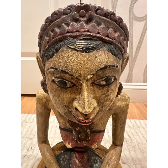 Large Vintage Indonesian Javanese Loro Blonyo Hand-Carved Polychrome Wood Bride & Groom Figures – Pair For Sale - Image 9 of 11