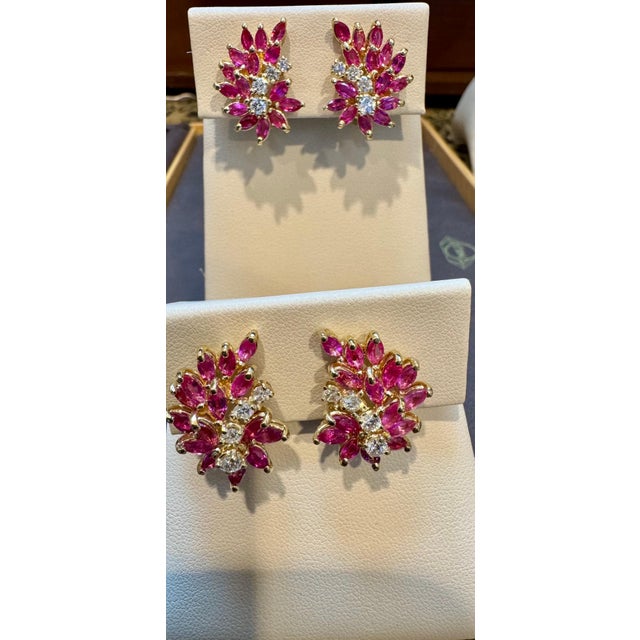 Ruby Red 3 Ct Natural Marquise Ruby & 0.70 Ct Diamond Clip on Earring 18 KYG For Sale - Image 8 of 18