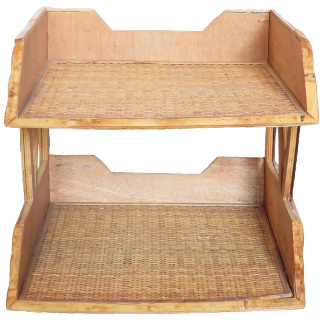 This 2-tiered natural bamboo & woven cane organizer is a stylish and effective way to corral paper, keys, phones, and...