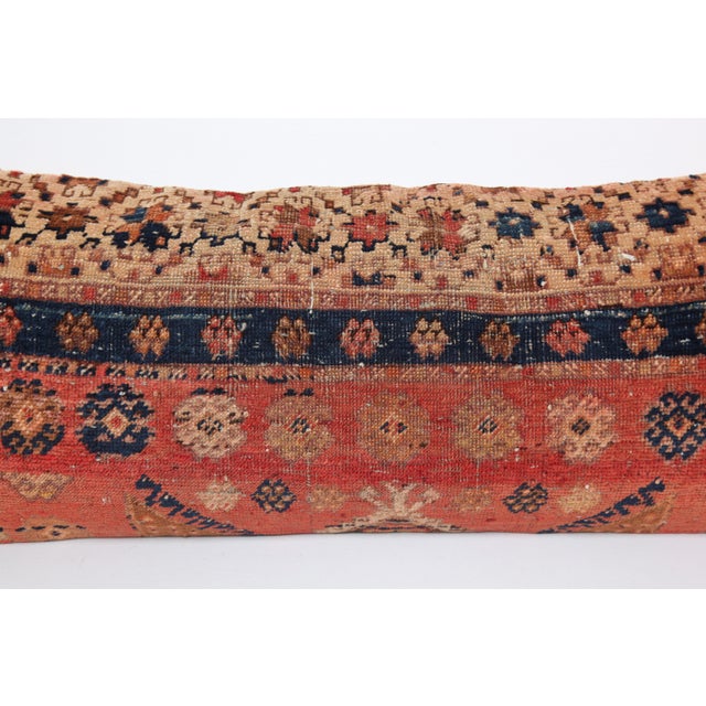 Antique Handwoven Red & Navy Rug Pillow – Home Décor Accent -16'' X 39'' For Sale In Tampa - Image 6 of 10