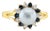 Pearl Ring with Diamond Sapphire Halo Ring 14k Yellow Gold, Size 3 For Sale