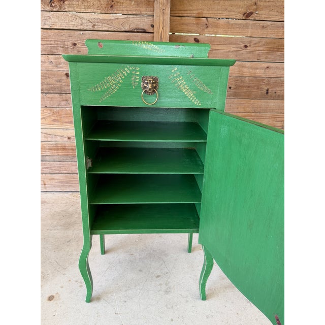 Wood Vintage Custom Painted Tropical Leopard Cabinet With Lion Pull For Sale - Image 7 of 12