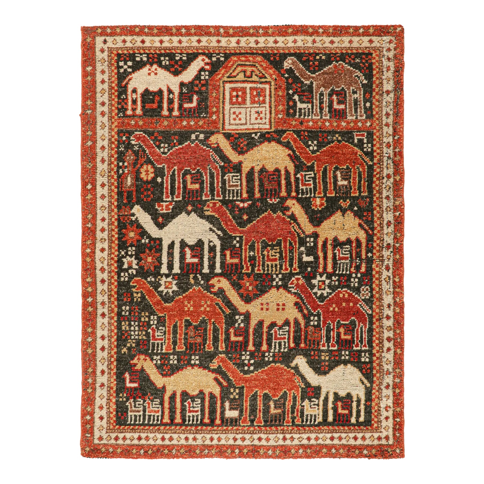 Rug & Kilim’s Shirvan Style Rug With Geometric Camel Pictorials | Chairish