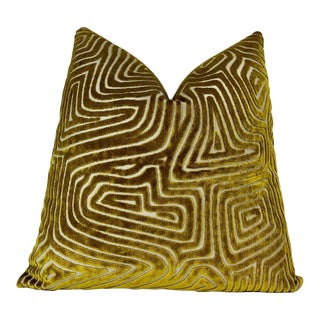 Gold Maze Velvet Throw Pillow With Feather Down Insert For Sale