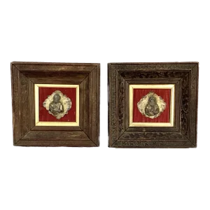 Pair of 16th Century Gilt Silver Saints, Framed