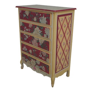 French Country Style Hand Painted High Chest of Drawers For Sale