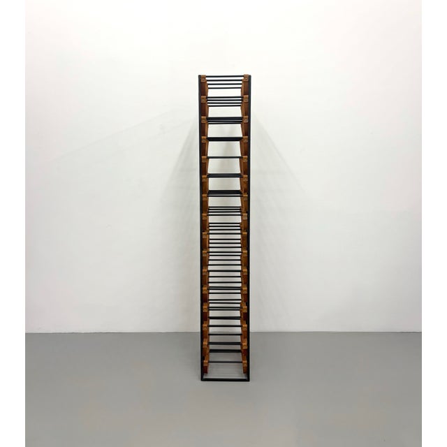 Mid 20th Century Vintage Metal & Leather Floor Wine Rack in the Style of Arthur Umanoff For Sale - Image 5 of 6