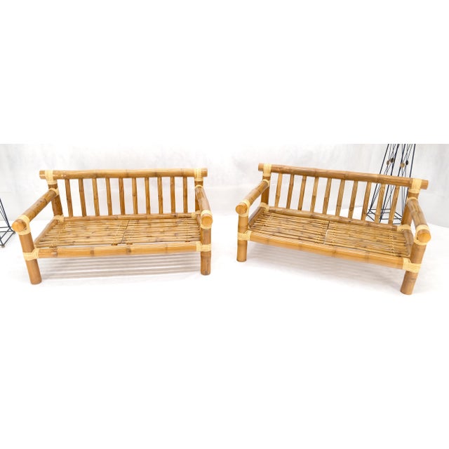 Pair of c1970s Vintage Massive Thick Bamboo Bases Loveseats MINT