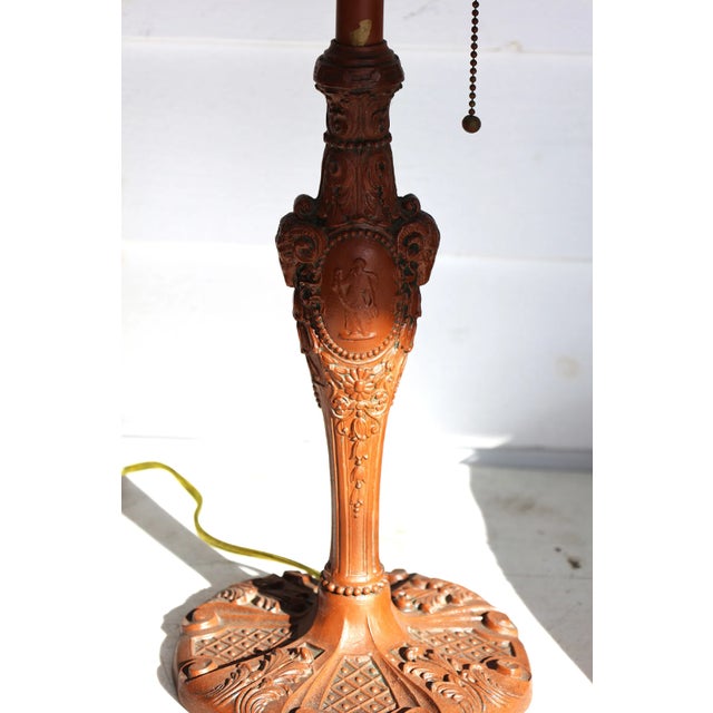 Antique Art Nouveau Slag Glass Table Lamp With 8-Panel Curved Umbrella Shade For Sale In New York - Image 6 of 8