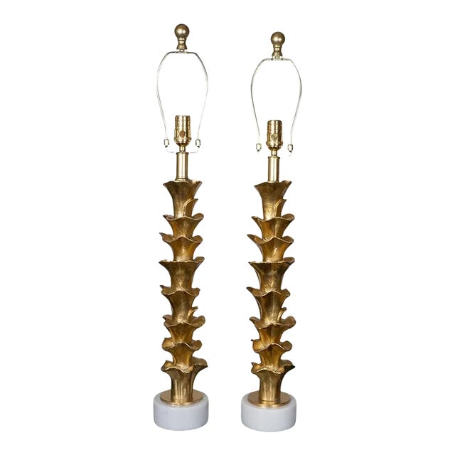 Golden Organic Form Composition Table Lamps - a Pair For Sale