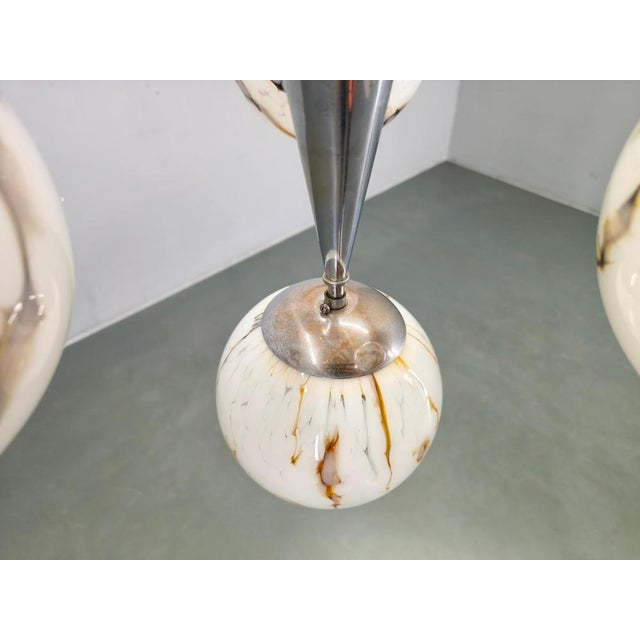 Art Deco Chandelier in Marble, Glass, Brass & Chrome, 1930s For Sale - Image 6 of 14