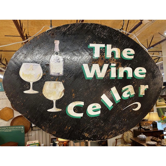 Shabby Chic Vintage Handpainted Wooden Wine Cellar Sign - Made in Usa For Sale - Image 3 of 5
