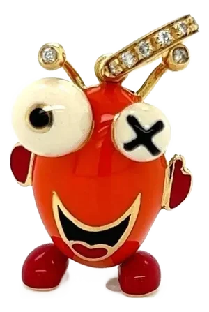 Aaron Basha Diamond Multi-Color Enamel Monster Egg 18k Yellow Gold Charm Pendant