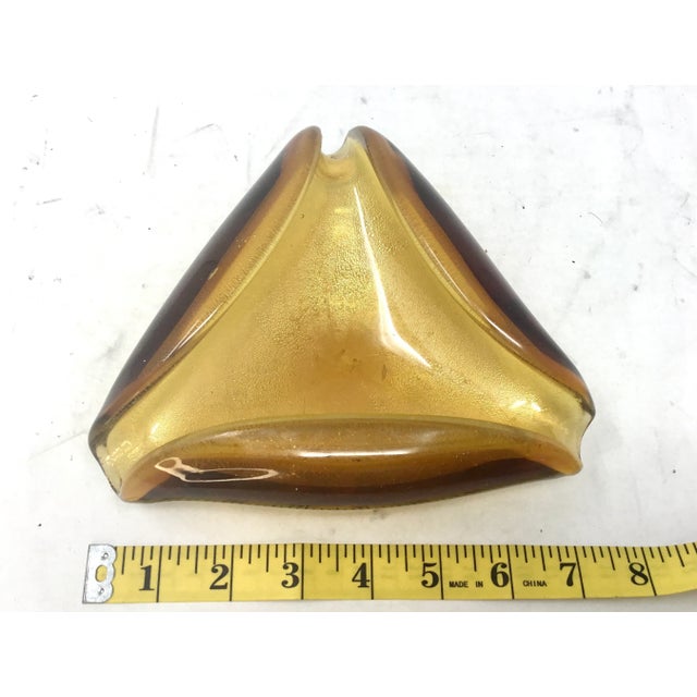 Authentic Murano Amber & Gold Aventurine Glass Ashtray/Dish With Sticker | Carlo Scarpa Style MCM Italian For Sale In Atlanta - Image 6 of 7
