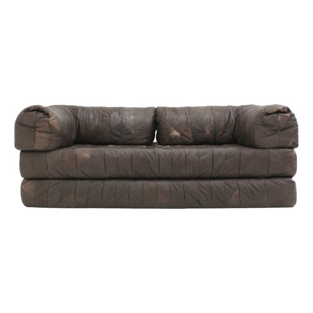 Vintage Patchwork Leather Daybed Sofa, 1970s For Sale