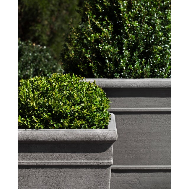 A clean, cast-stone square platner with a greystone finish. This listing in for the large-sized planter. * greenery is for...