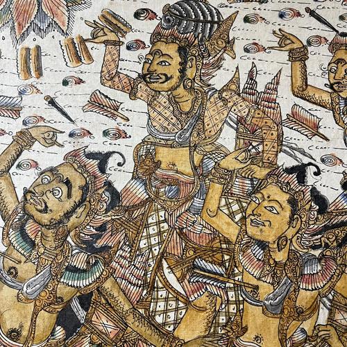 Large Vintage Indonesian Hand-Painted Wall Art, 1970s For Sale - Image 13 of 18