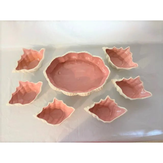 Darling Coastal Pink & White Ceramic Bowl Set- 7 Pieces For Sale - Image 9 of 9