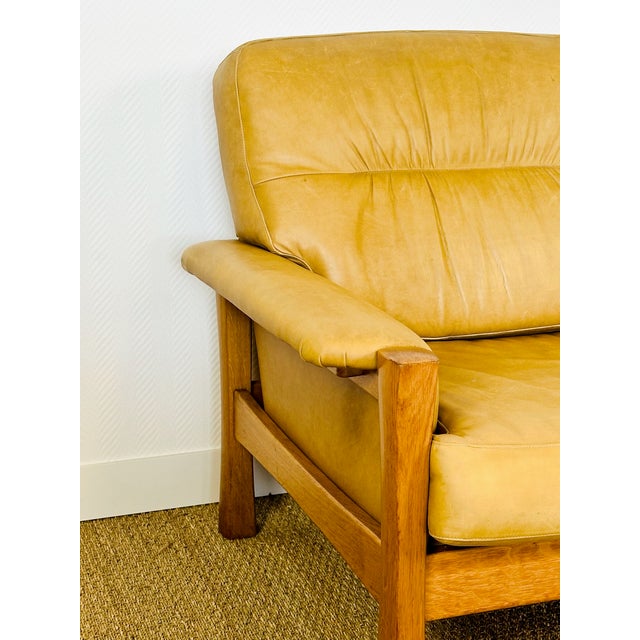 Scandinavian Living Room Set in Leather and Oak by Pierre Chapo for FDB, 1960s, Set of 3 For Sale - Image 18 of 18