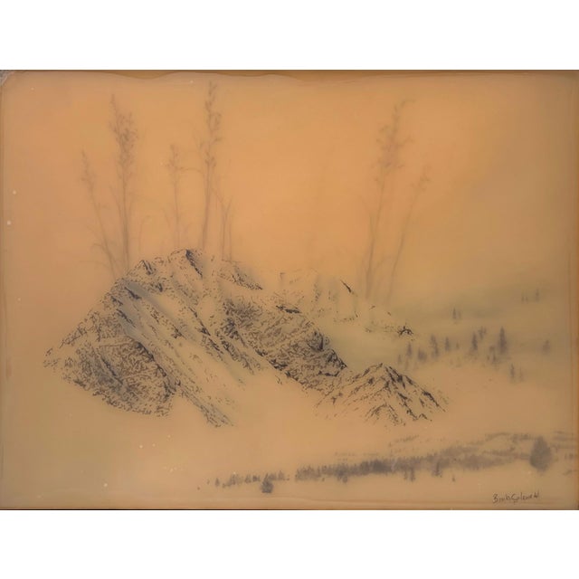 Long Grass and Blue Mountain by Brooks Salzwedel | Graphite and Ink on Mylar of mountains and grass For Sale