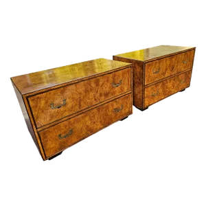 Pair of Vintage John Widdicomb Burl 2-Drawer Campaign Chests