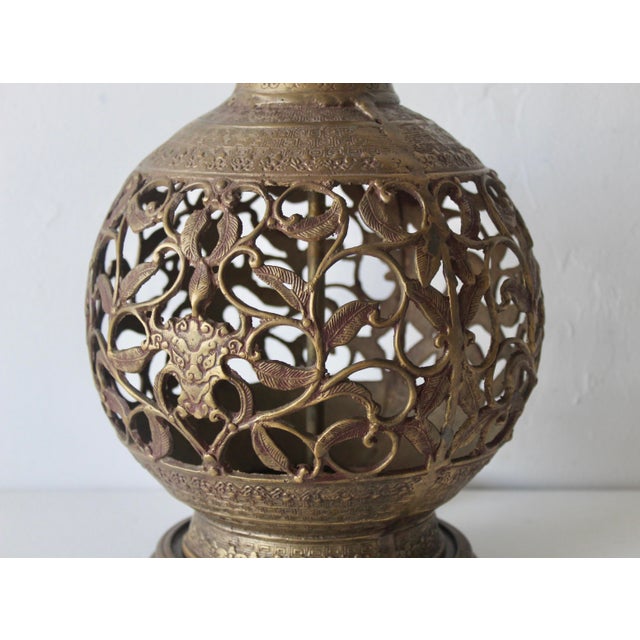 Metal Vintage Art Nouveau Style Pierced Reticulated Brass Table Lamp For Sale - Image 7 of 13