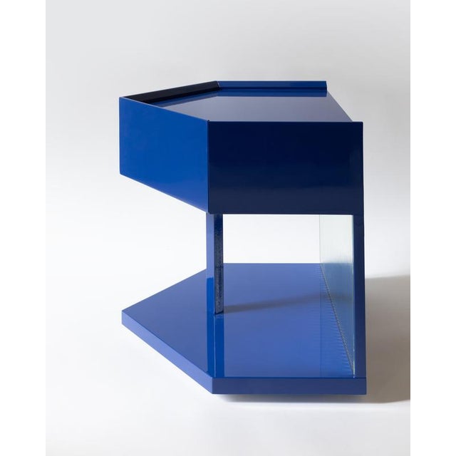 Last Call Nightstand in Glossy Blue Lacquered MDF & Flute Mirror by Softhouse For Sale - Image 4 of 7