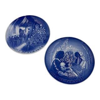 Bing & Grondahl Copenhagen Annual Christmas Plates 1968, 1971 Collectible 2pc Set For Sale