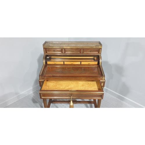 Brass Inlaid Ladies Bureau Desk For Sale - Image 6 of 18