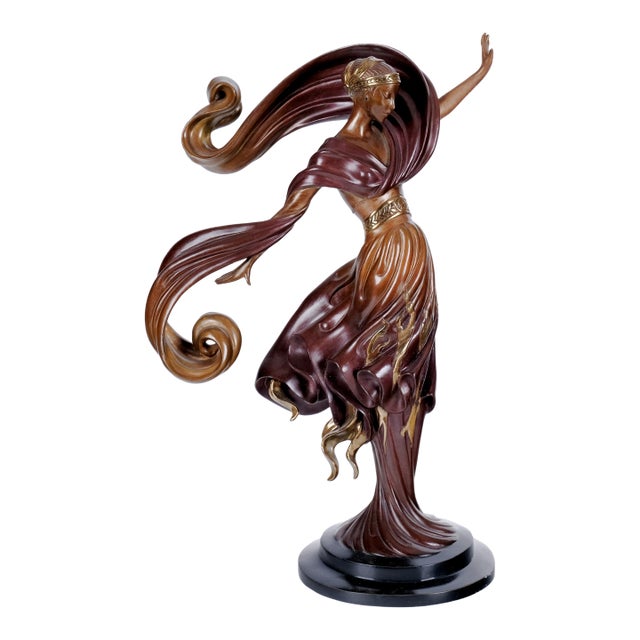 1984 Erté (Erte) "Flames of Love" Lovely Limited Edition 68/350 Bronze Sculpture For Sale