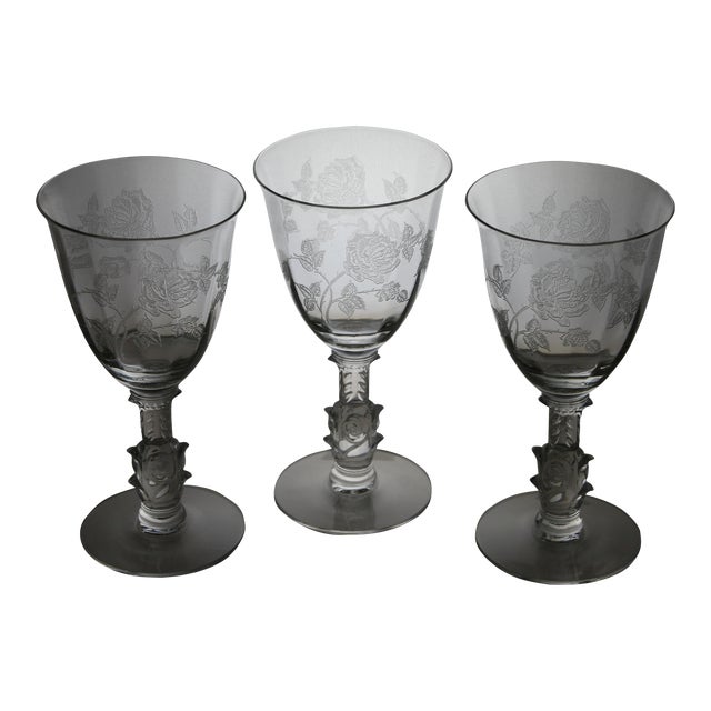 Mid 20th Century Heisey Crystal Glass Etched Rose Pattern Stemware Set of 3 Chairish
