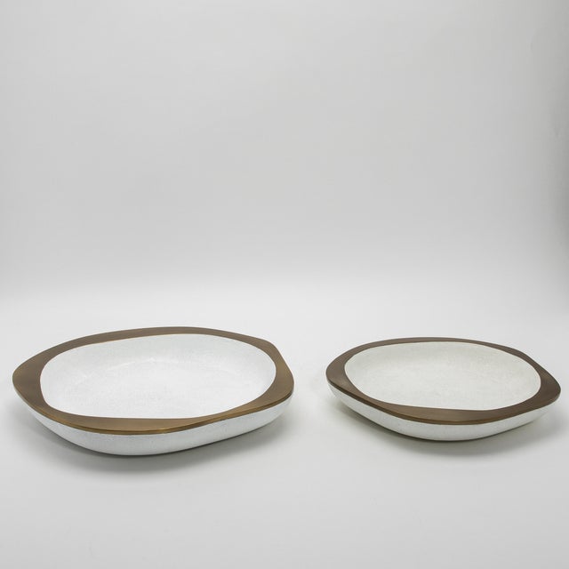 White Bowl in White Shagreen With Bronze Patina Brass Details R&y Augousti For Sale - Image 8 of 12