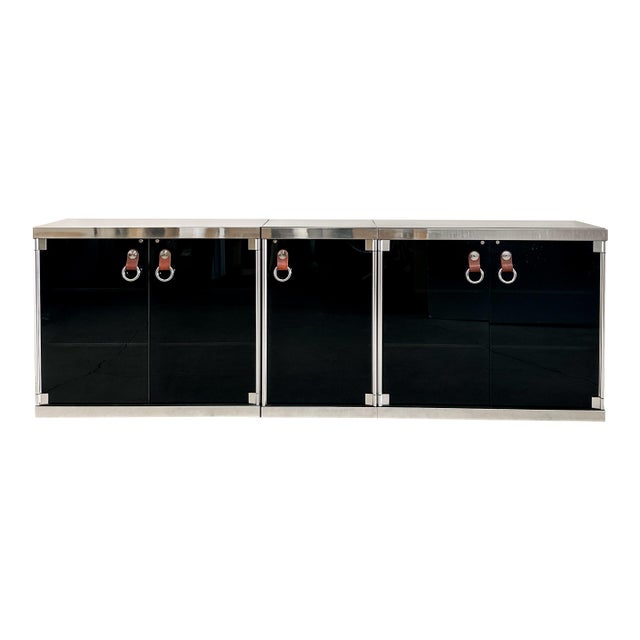Vintage 1970s Guido Faleschini for I4Mariani Modular Chrome and Glass Credenza Unmarked For Sale