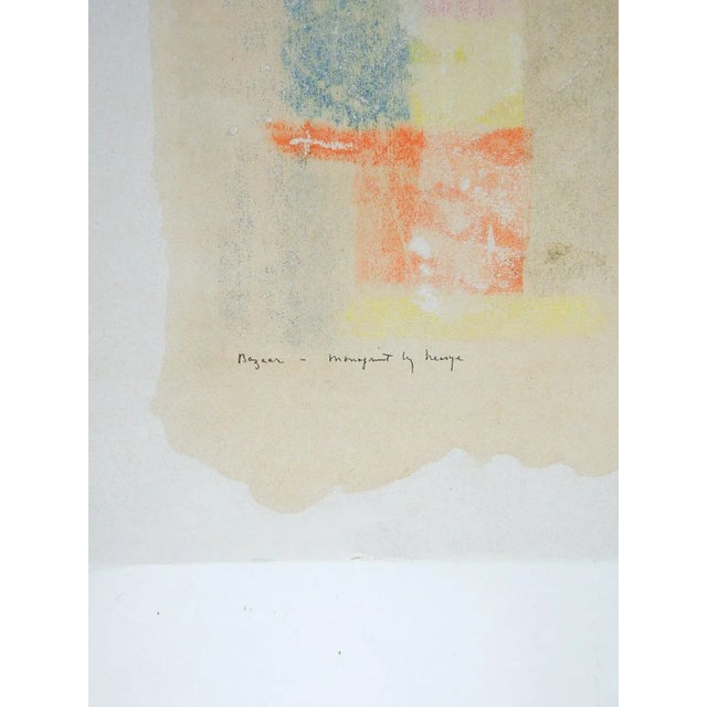 Vintage mid 20th century abstract monoprint on paper. Signed illegibly and titled Bazaar lower left. Unframed, edge and...