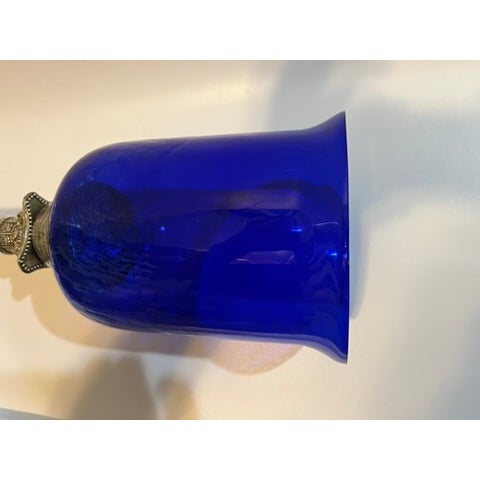 Metal Blue Glass Column Tall Hurricane For Sale - Image 7 of 11