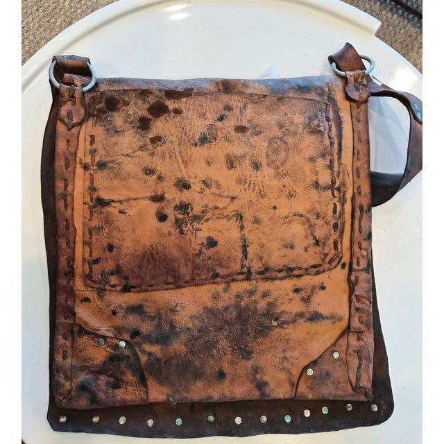 Metal Leather Moroccan Antique Bag For Sale - Image 7 of 7