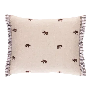 Schumacher x Marie-Chantal Buffalo Embroidery 18" Lumbar Pillow in Natural