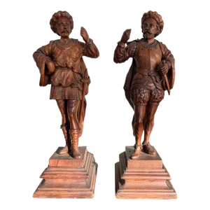 Pair, 19th Century Italian Renaissance Figural Spanish Soldiers or Landsknecht