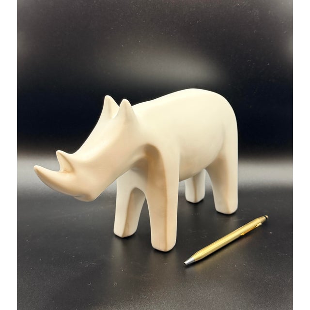 Contemporary Minimalist Matte White Rhino Sculpture – Modern Ceramic Animal Object For Sale - Image 3 of 6